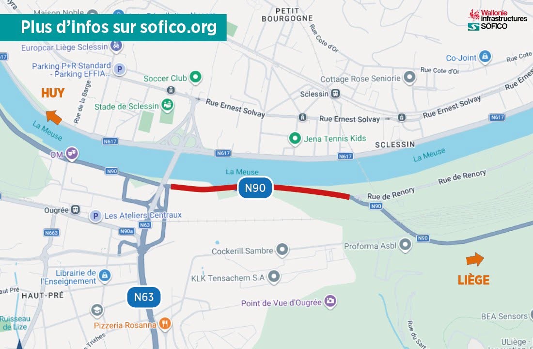 Fermeture de la RN90 à Ougrée pendant 10 jours