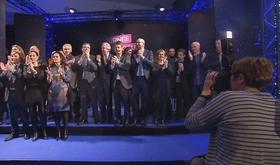 Voeux du MR Liège : arrivée chahutée par des manifestants syndicaux.