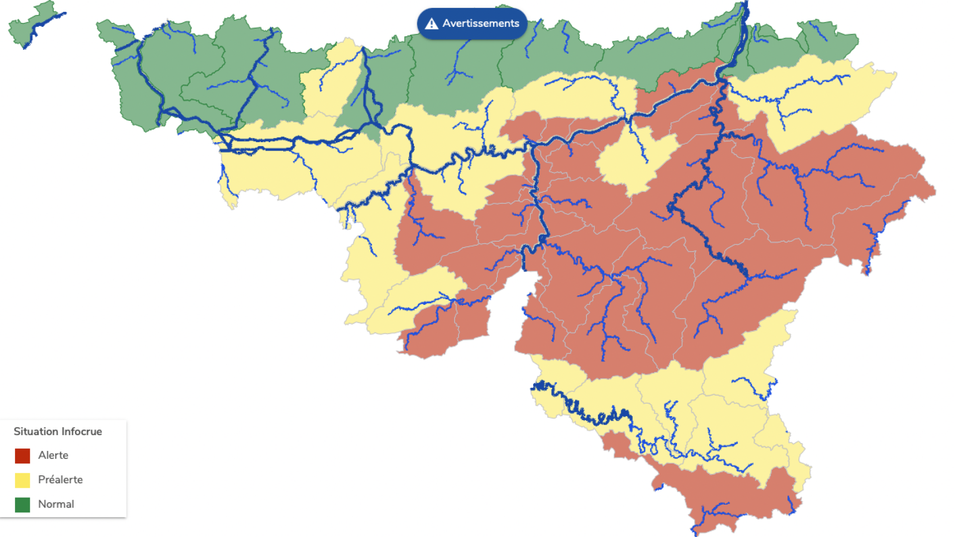 Treize cours d'eau wallons placés en alerte de crue