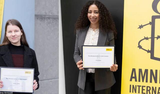 Sana Afouaiz et Charline Bellot récompensées par le Prix Amnesty Jeunes des droits humains