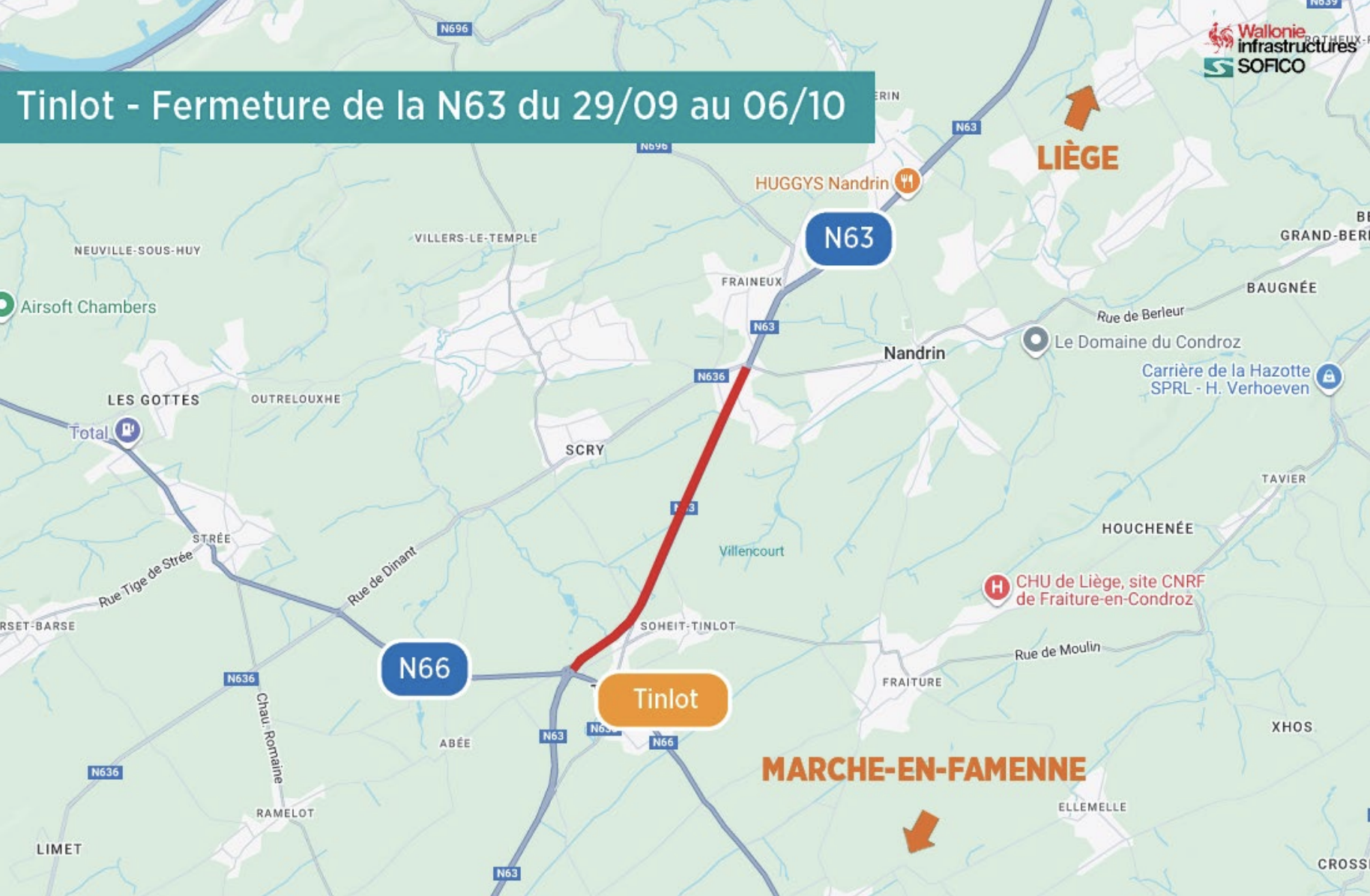 Une partie de la route du Condroz fermée pour une semaine à partir du 29/9