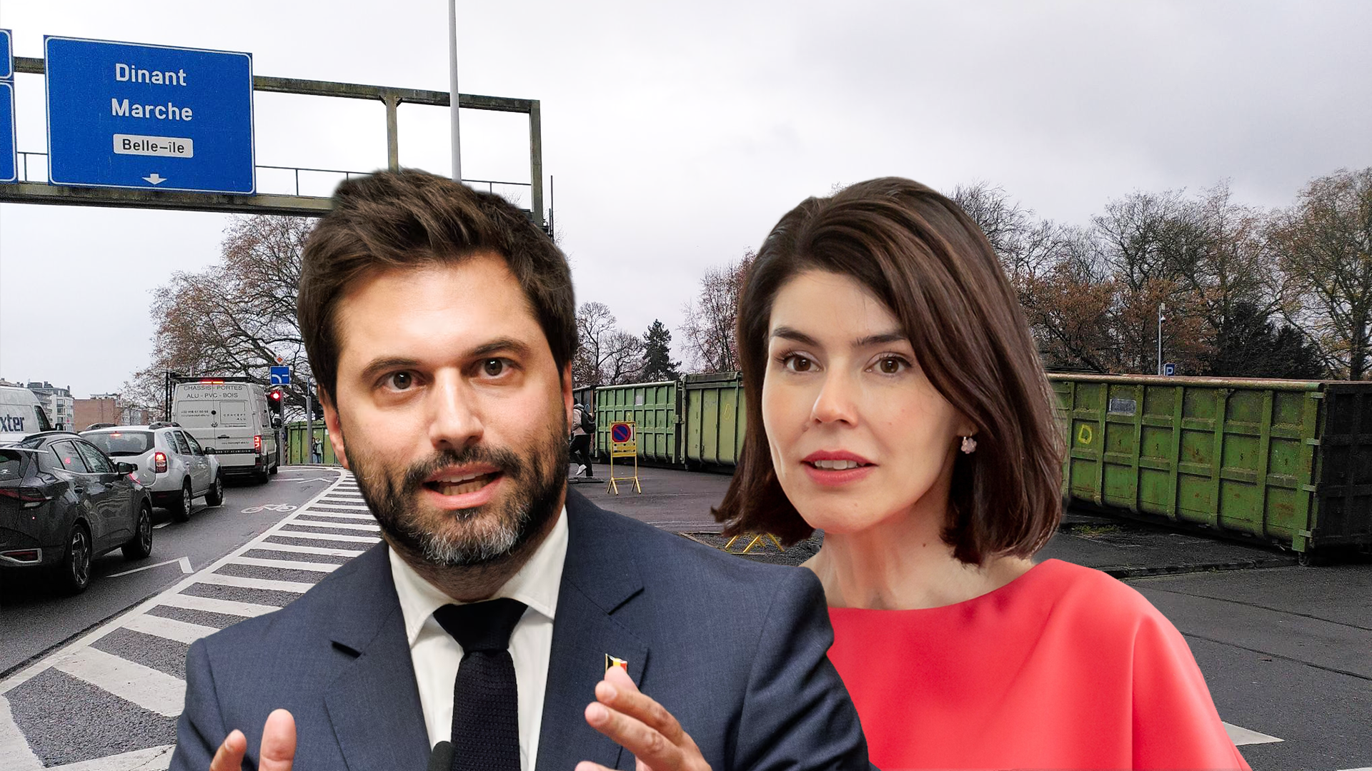 Un mur de containers près du Palais des Congrès pour la venue de George-Louis Bouchez