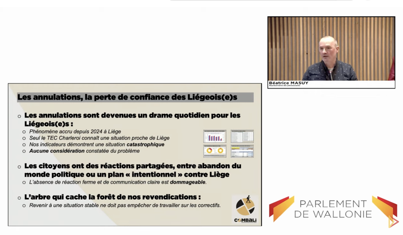 Mobilité : le collectif ComBaLi entendu en commission du Parlement Wallon