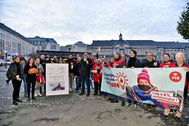 Action du PTB Liège place Saint-Lambert pour dénoncer la hausse du prix de l'énergie