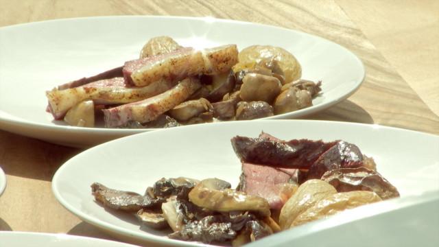 Le canard au saké accompagné de ses champignons