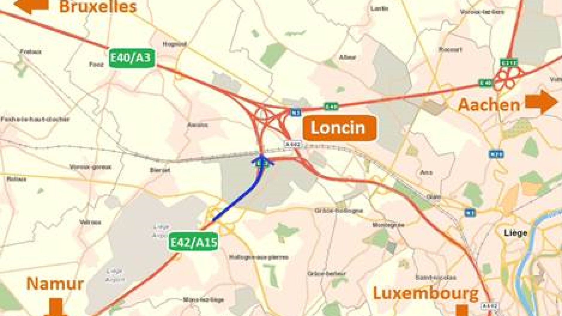 E42/A15 : fin du chantier autoroutier de Grâce-Hollogne en journée 