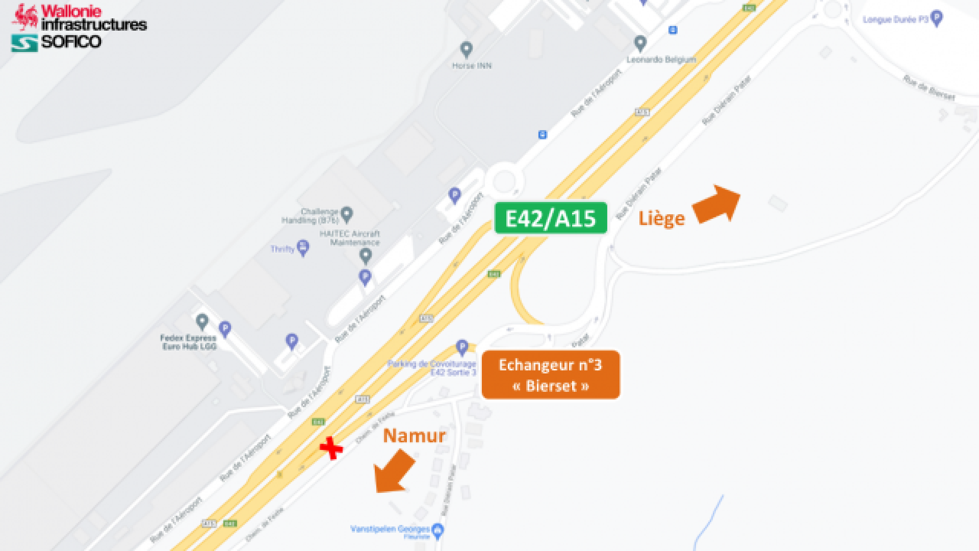 E42 à Bierset : la bretelle de sortie vers Liège fermée plusieurs jours