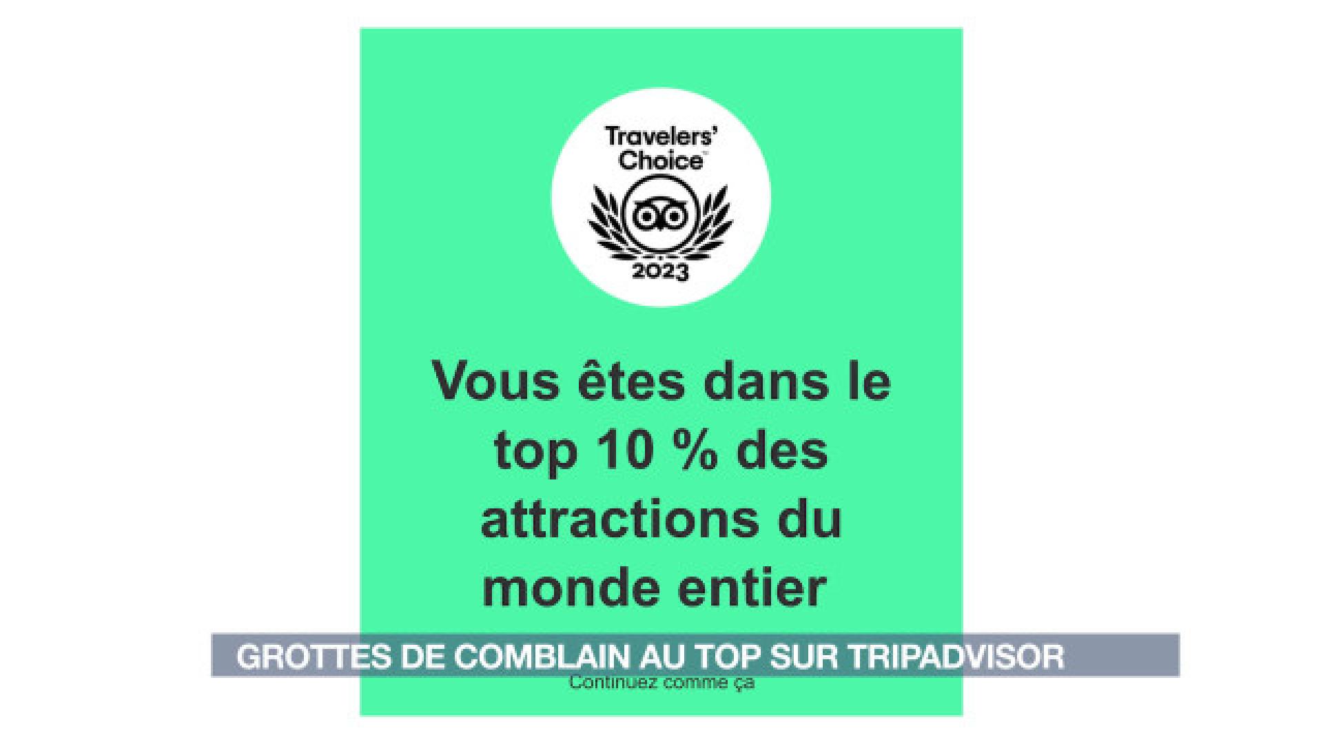 Grotte de Comblain : parmi les 10 % des sites touristiques les plus appréciés ( Tripadvisor)