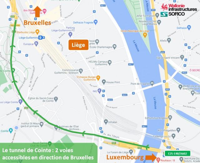 Le tunnel de Cointe à nouveau sur deux bandes vers Bruxelles