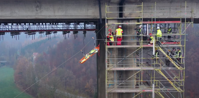 Le viaduc d'Huccorgne théâtre d'un vertigineux exercice de secours