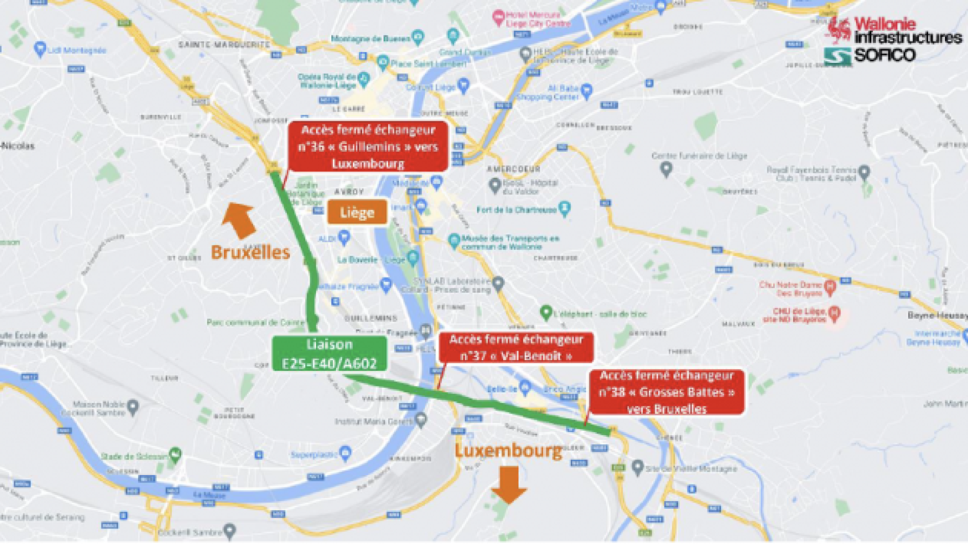 Réouverture de la liaison E40-E25/A602 peu avant 11h00 