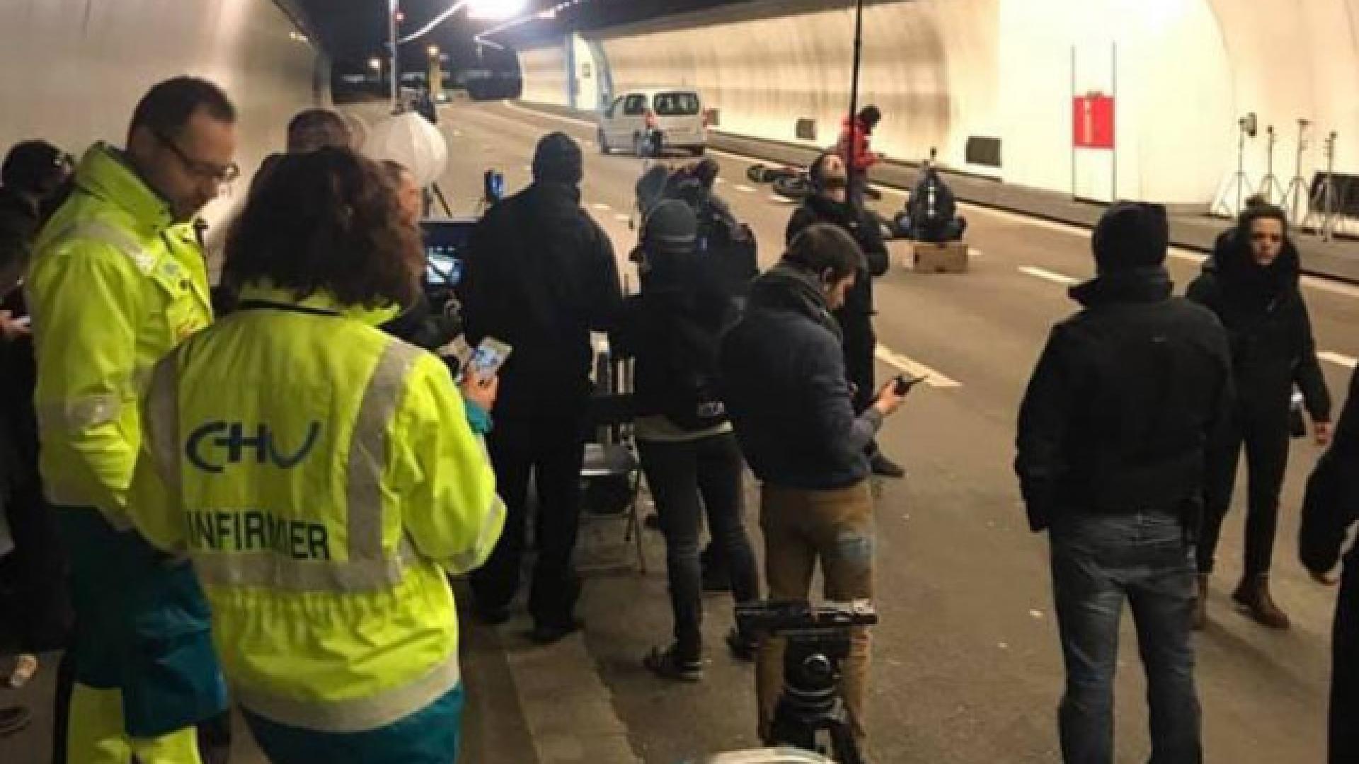 Simulation d'accident dans le tunnel de Cointe - tournage