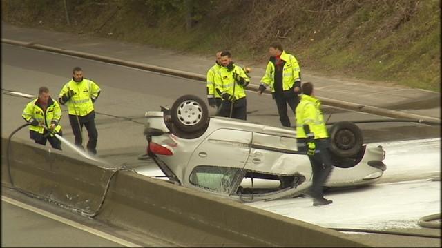 Une voiture sur le toit à Boncelles