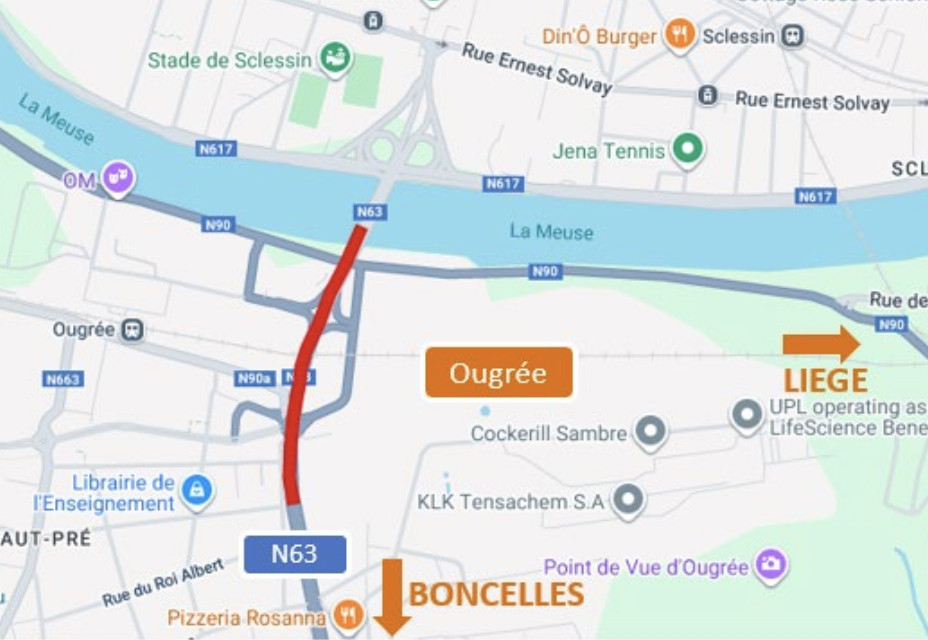 Travaux routiers dans la descente de Boncelles vers Seraing