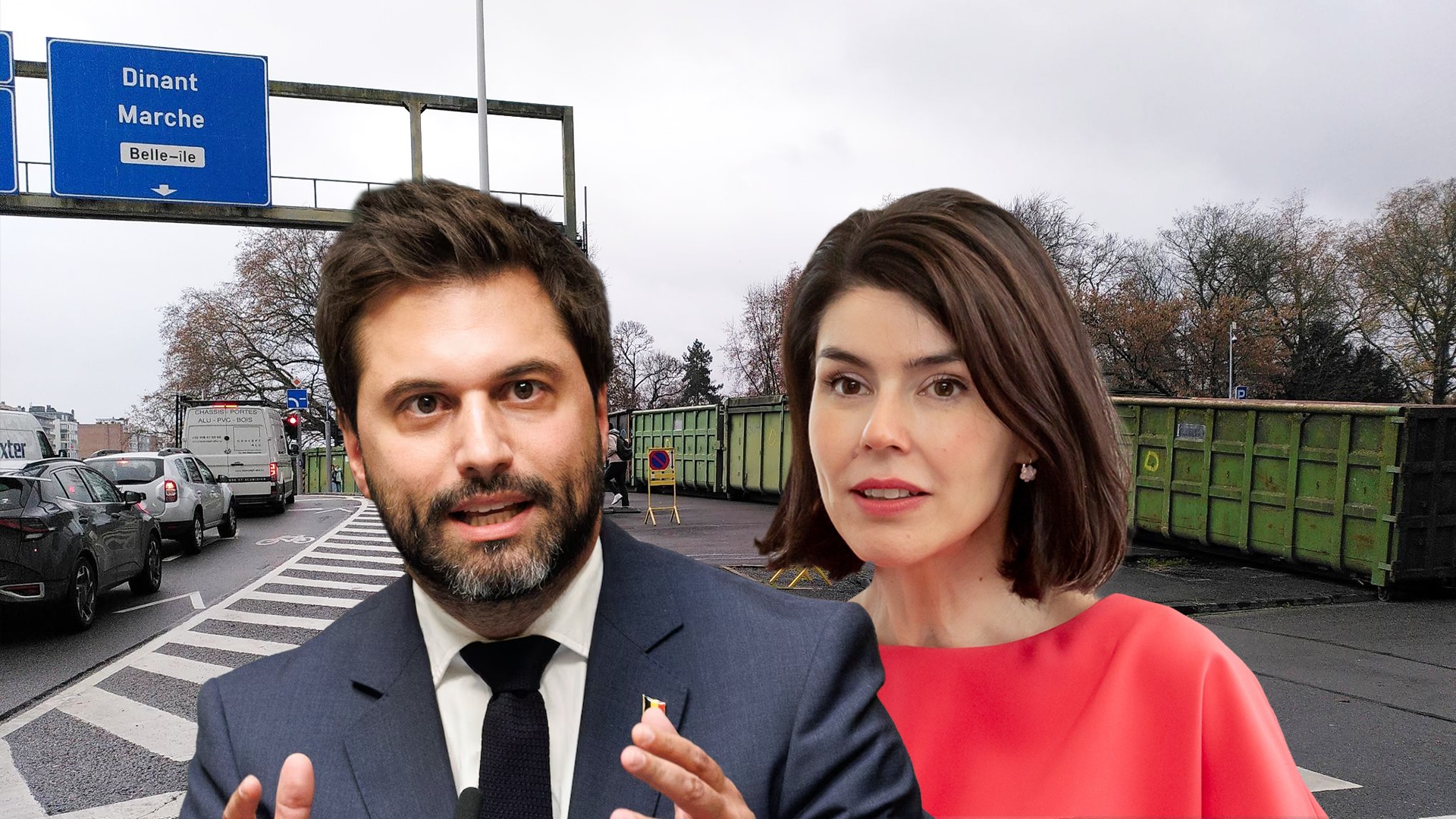 Un mur de containers près du Palais des Congrès pour la venue de George-Louis Bouchez