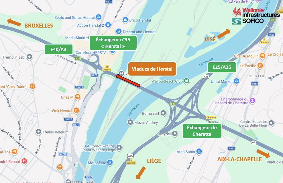 E40 viaduc de Herstal : travaux d'urgence et embarras à prévoir