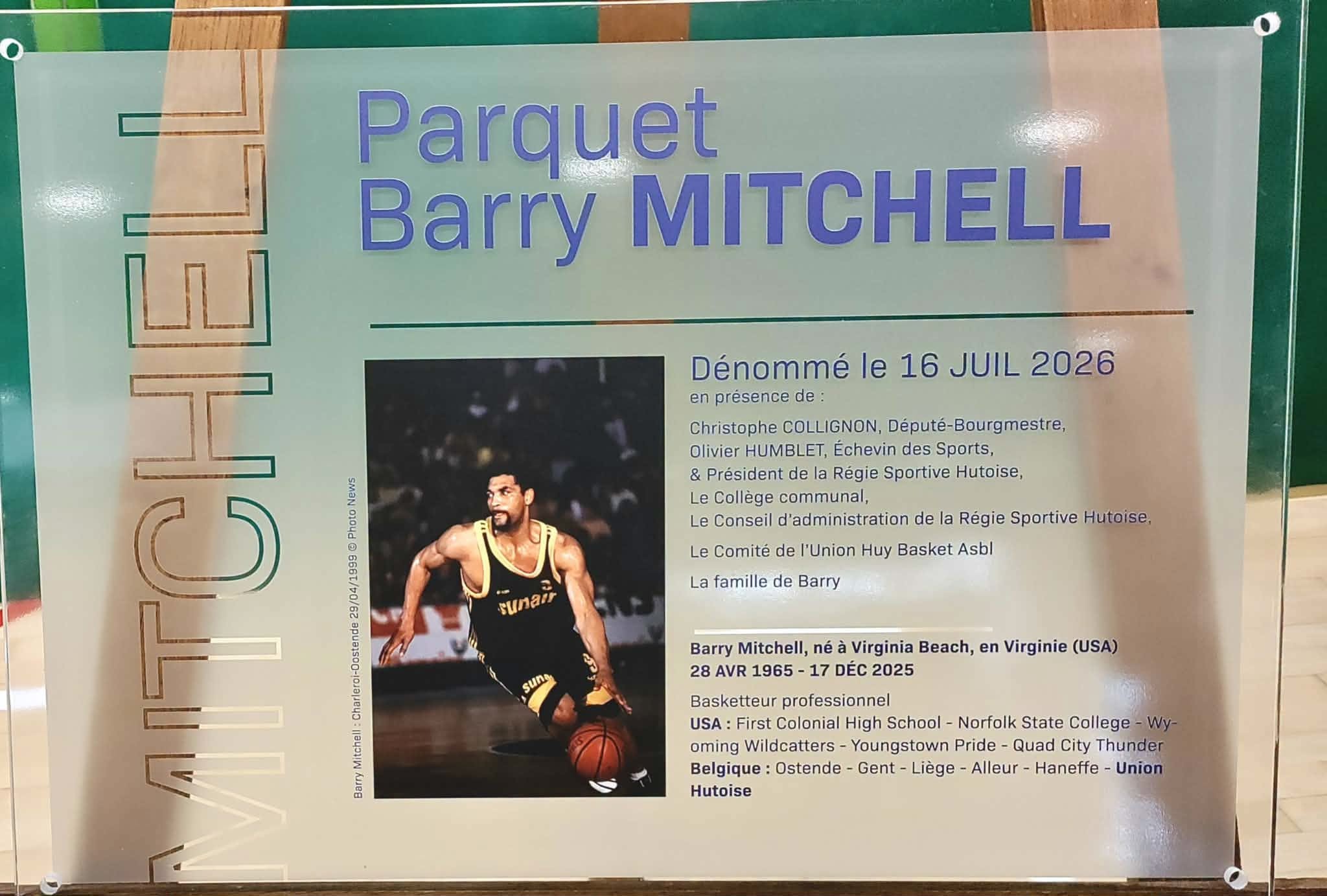 Le parquet de l'Union Huy renommé "Parquet Barry Mitchell"