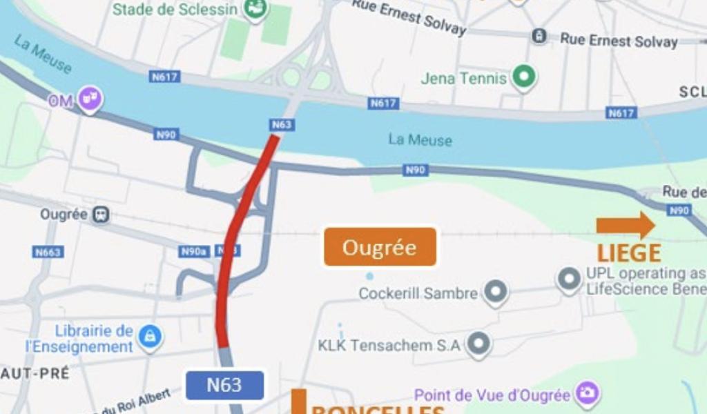Travaux routiers dans la descente de Boncelles vers Seraing