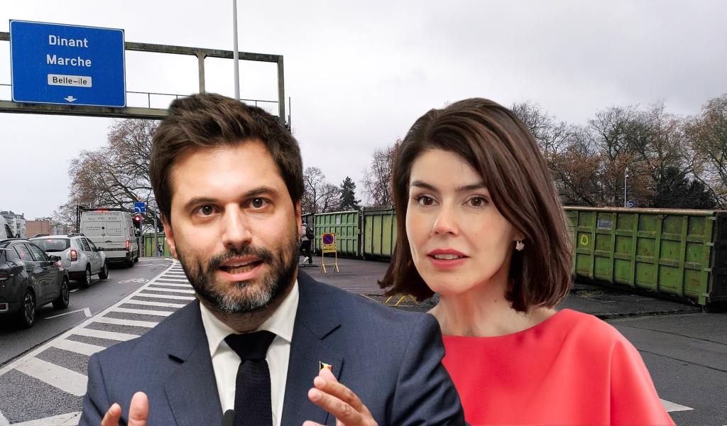 Un mur de containers près du Palais des Congrès pour la venue de George-Louis Bouchez