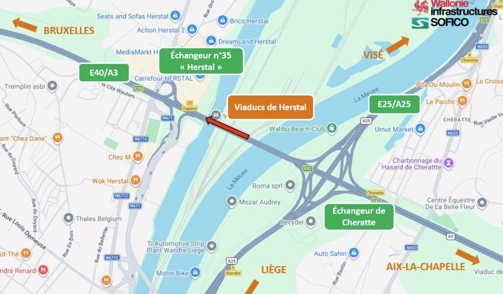 E40 viaduc de Herstal : travaux d'urgence et embarras à prévoir