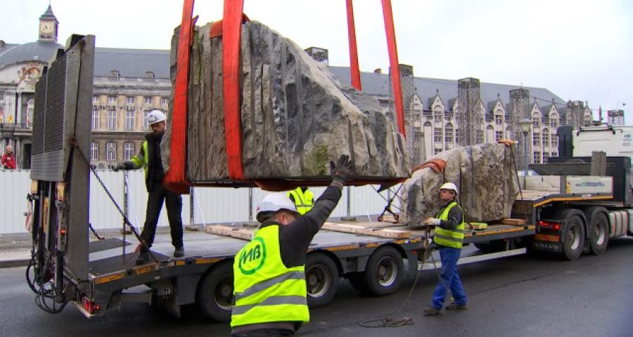 Tram En Commun S4#20 : dépose de la fontaine de la place Saint Lambert