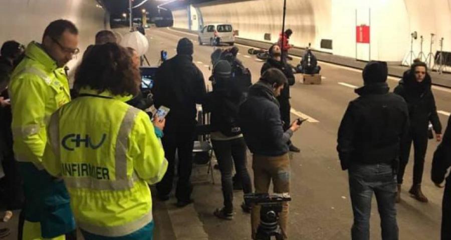 Simulation d'accident dans le tunnel de Cointe - tournage