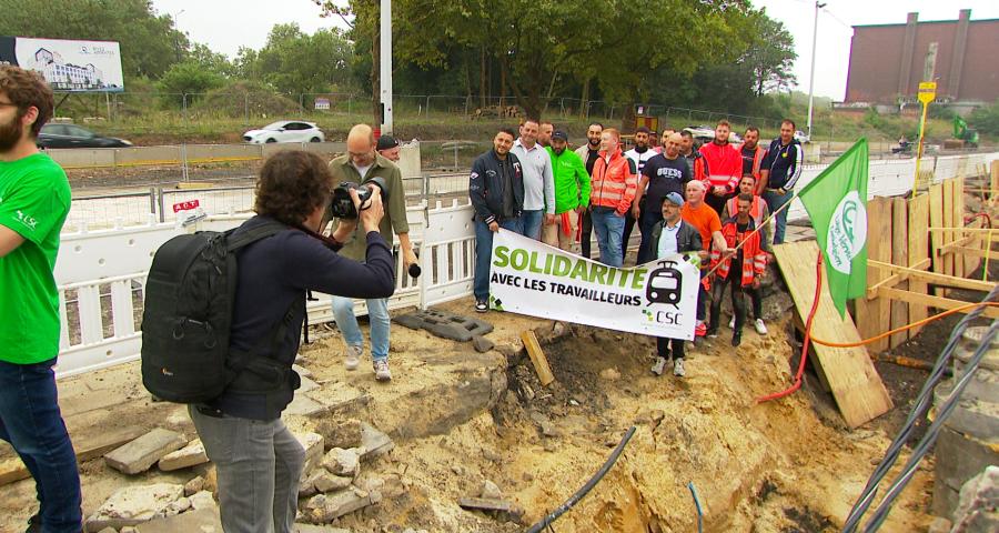 Manifestation sur le chantier du tram