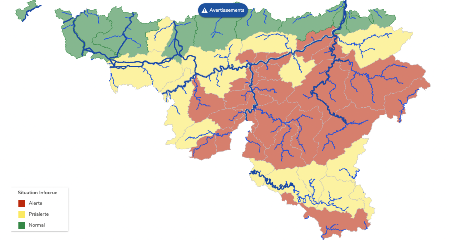 Treize cours d'eau wallons placés en alerte de crue