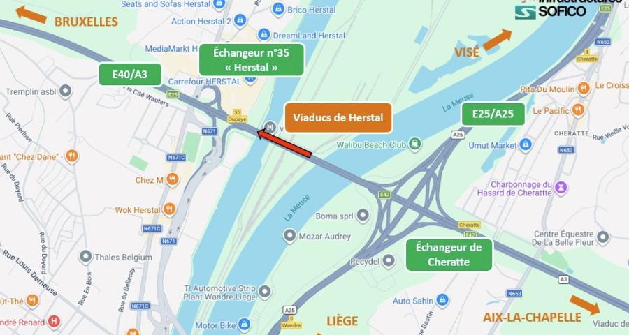 E40 viaduc de Herstal : travaux d'urgence et embarras à prévoir